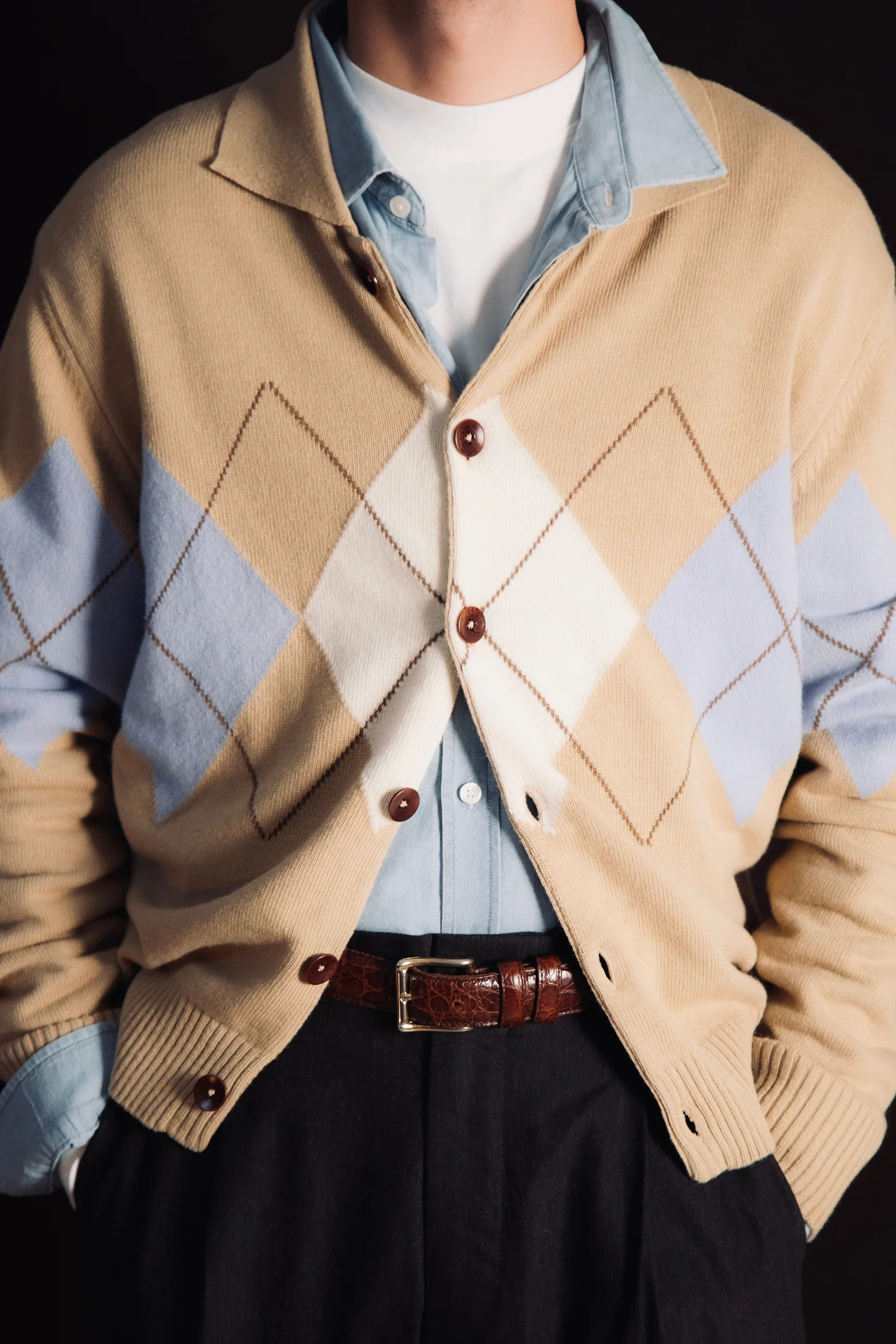 ARGYLE OCHRE CARDIGAN POLO - Image 6
